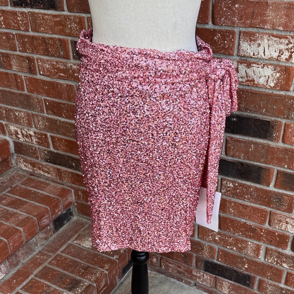 Never Fully Dressed Pink Sequin Jaspre Wrap Mini Skirt NWT 4 UK 8 Party Festival
